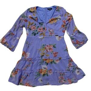 Lulus Mini dress lilac floral 3/4 Sleeve Size L